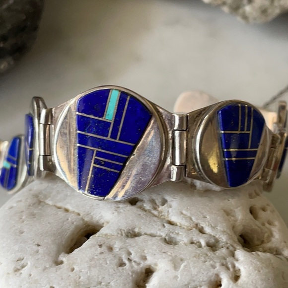 Navajo Native American Vintage Zora Joe and Rick Tolino Lapis Link Bracelet - Picture 14 of 16